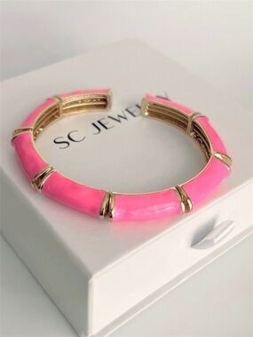 LAST 1 🔥 Cuff Pink Bracelet | Handcrafted 22K Gold Tone Enameled Luxury Jewelry